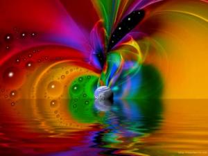 World on water, vivid colors and patterns, cosmic dynamic