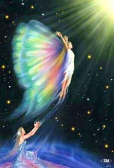 Butterfly Woman lifting off towards Light from Gaia